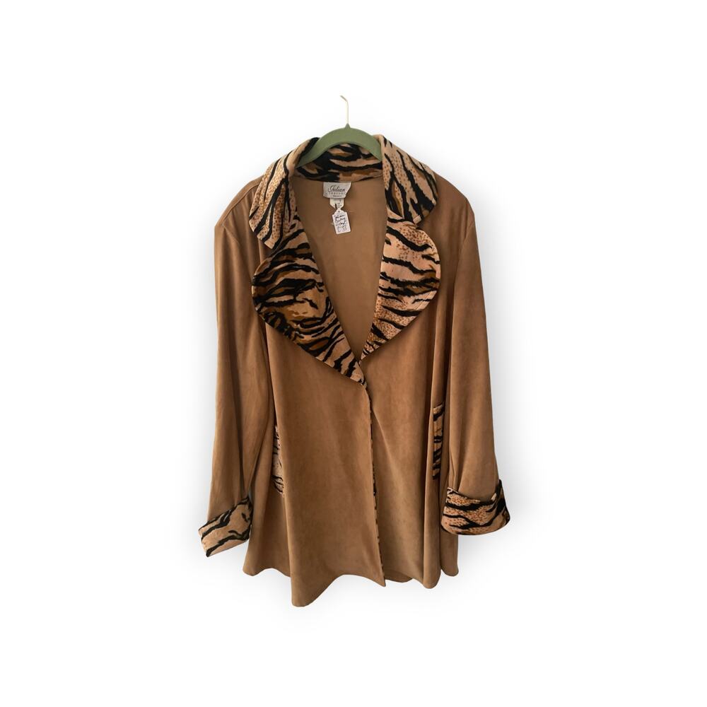 Vintage Julian Couture Jacket trimmed in Animal Print Jacket Blazer Sz XL